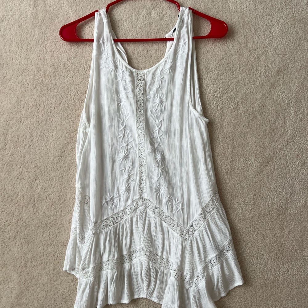 gauze and lace white tank